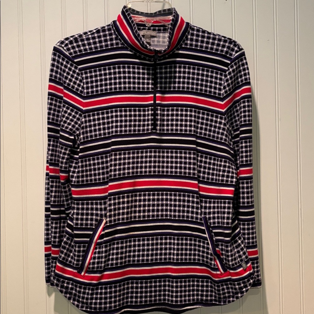 T by Talbots Striped and Checkered 3/4 Zip Pullover Size MP